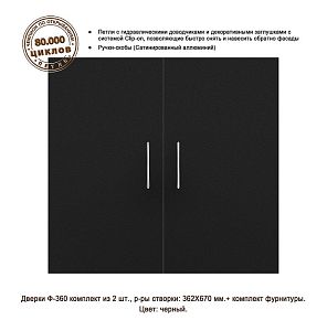 Дверки Biodesign Ф-360 влагостойкие для РИФ-150,300, ПАНОРАМА-280, черная шагрень, 2 шт.