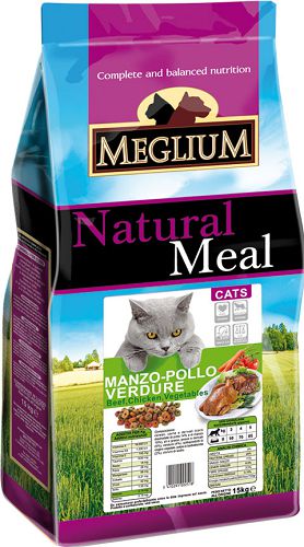 Корм MEGLIUM ADULT для взрослых кошек, говядина, курица, овощи