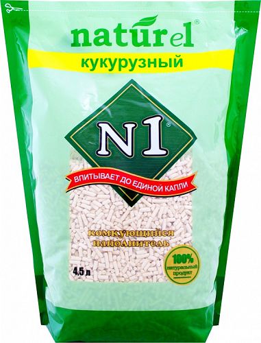 №1 НАПОЛНИТЕЛЬ NATUREL "Кукурузный" комкующийся для кошачьего туалета, 4,5 л