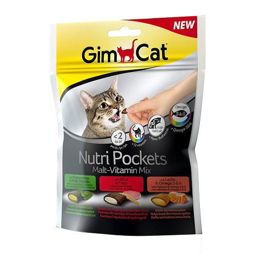 Подушечки Gimcat "NutriPockets Malt-Vitamin Mix" для кошек, 150 г