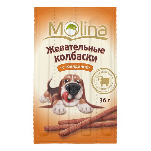 Жевательные колбаски Molina "С говядиной" для собак, 36 г