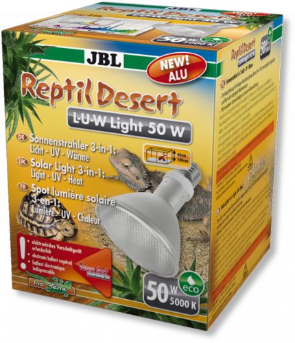 Спот-лампа JBL ReptilDesert L-U-W Light alu 50W полного солнечного спектра для освещения и обогрева пустынных террариумов, 50 Вт