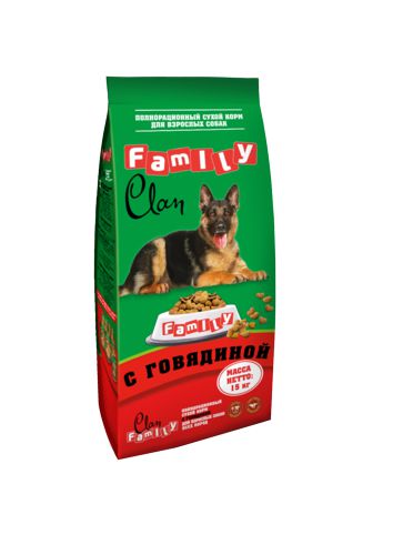 Корм CLAN FAMILY Говядина для собак всех пород, 15 кг
