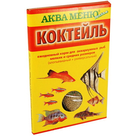 Аква Меню Коктейль ежедневный корм для аквариумных рыб, хлопья+гранулы 15 г