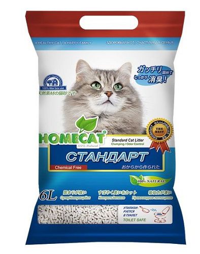 Наполнитель HOMECAT "Эколайн" Стандарт комкующийся для кошачьего туалета, 6 л