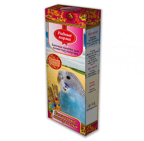 Зерновая палочка РОДНЫЕ КОРМА с витаминами и минералами для попугаев, 45 гх2 шт.