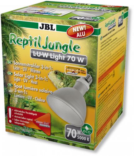 Широкоугольная спот-лампа JBL ReptilJungle L-U-W Light alu 70W для освещения и обогрева тропических террариумов, 70 Вт