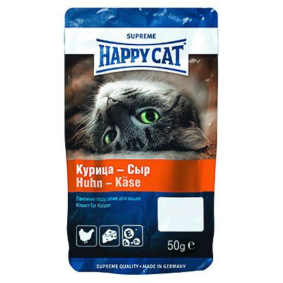 Лакомство HAPPY CAT подушечки Курица - сыр, 50 г