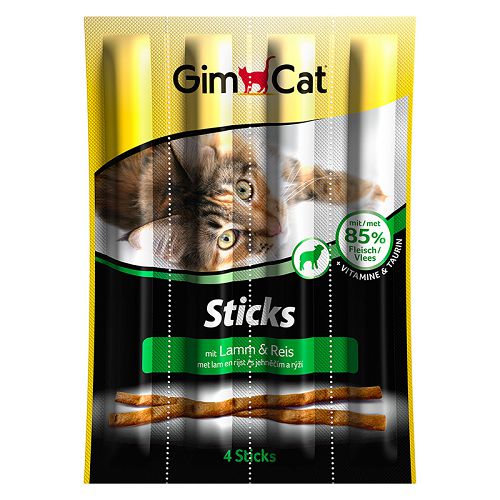 Палочки лакомые Gimcat "Sticks" для кошек, ягненок+рис, 4 шт.х20 г