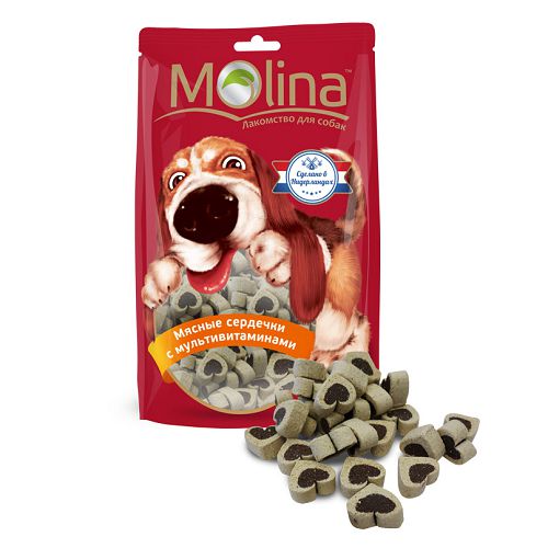 Лакомство Molina "Мясные сердечки с мультивитаминами" для собак, 150 г
