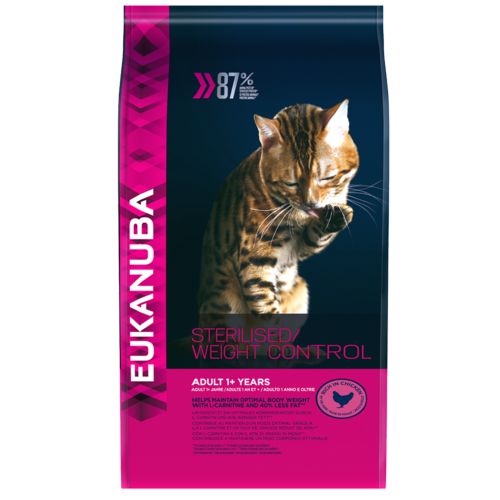Корм Eukanuba Cat Adult Sterilised and Weight Control для взрослых кошек с избыточным весом и стерилизованных