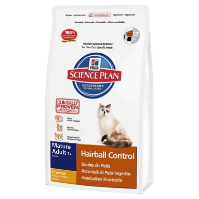 Корм Hill's Science Plan Mature Adult 7+ Hairball Control для пожилых кошек, вывод комков шерсти, с курицей, 1,5 кг