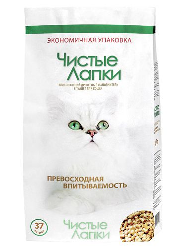 Наполнитель Чистые Лапки комкующийся для кошачьего туалета, древесный, 37 л