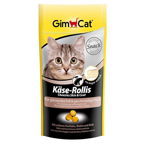 Лакомство Gimcat "Käse-Rollis" витаминное для кошек, кожа+шерсть, сырные шарики 40 г