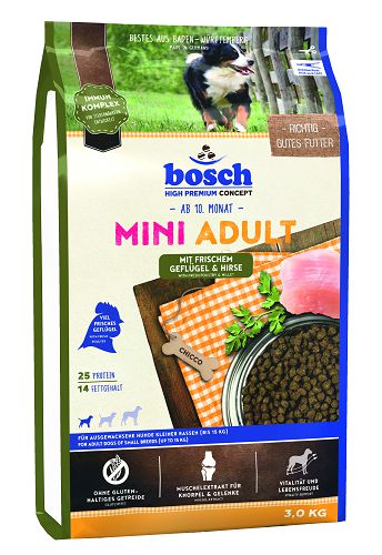 Корм Bosch Adult Mini для взрослых собак маленьких пород, птица, просо