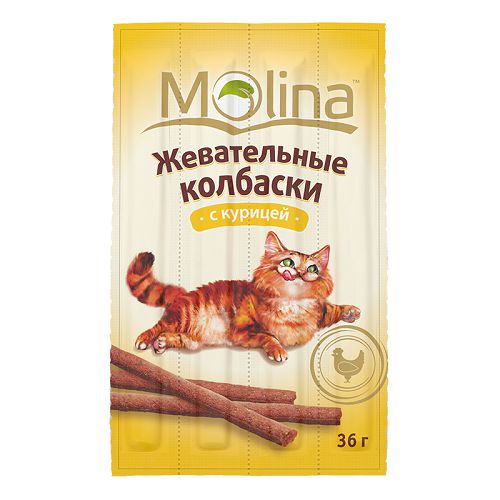 Жевательные колбаски Molina "С курицей" для кошек, 36 г