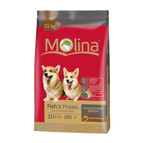 Полнорационный корм Molina «Рыба и картофель» для собак всех пород, 15 кг
