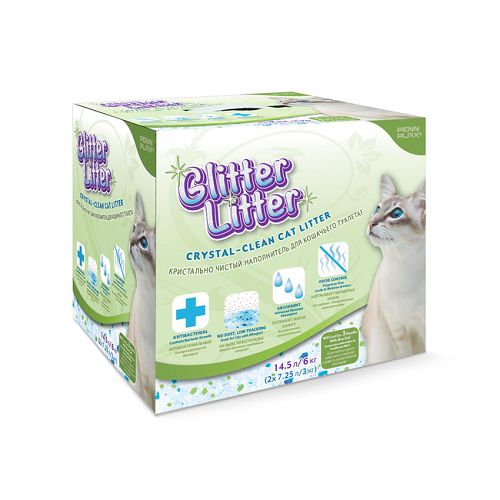Наполнитель PENN-PLAX GLITTER LITTER силикагель для кошачьего туалета, 14,5 л (2х3 кг)