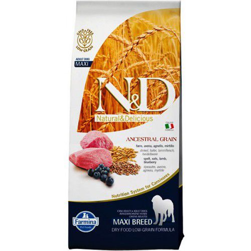 Корм FARMINA N&D Low Grain Dog Adult Maxi Низкозерновой для взрослых собак крупных пород, ягненок с черникой, 12 кг
