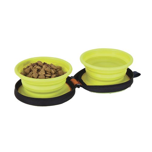 Миска Petmate SILICONE TRAVEL BOWL DUO двойная складная для собак, силикон, синяя и зеленая, 375 мл