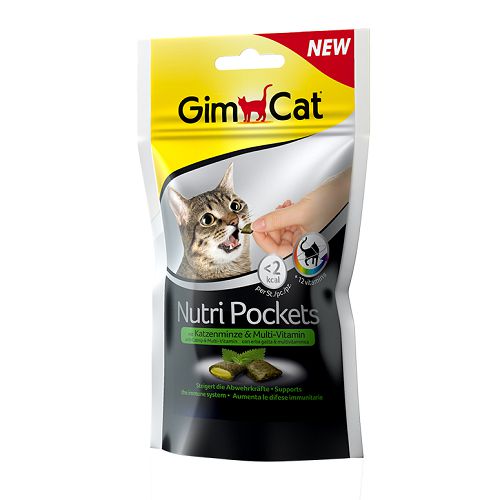 Подушечки Gimcat "NutriPockets" для кошек, мультивитамины+кошачья мята, 60 г