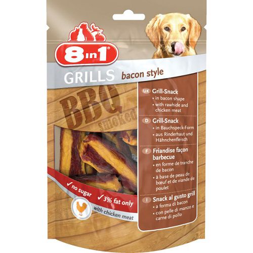 Лакомство 8в1 Grills Bacon Style Хрустящий подкопченный гриль для собак, бекон, 80 г