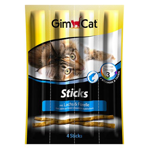 Палочки лакомые Gimcat "Sticks" для кошек, лосось+форель, 4 шт.х20 г