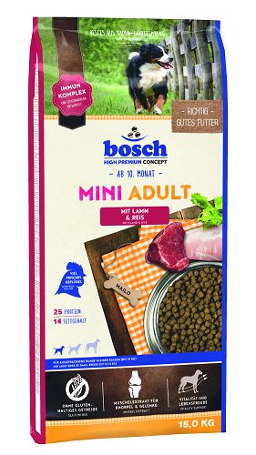 Корм Bosch Mini Adult Lamb&Rice для взрослых собак маленьких пород, ягненок, рис