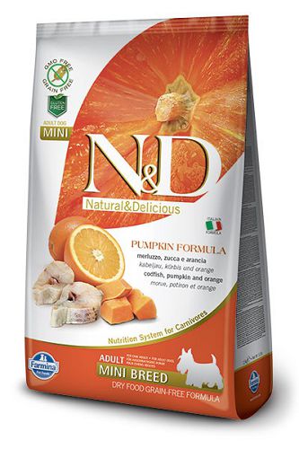 Корм FARMINA N&D Dog GF Adult MINI Беззерновой для взрослых собак мелких пород, треска с апельсином и тыквой