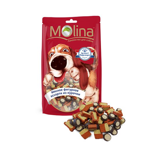 Лакомство Molina "Мясное фигурное ассорти из курочки" для собак, 200 г