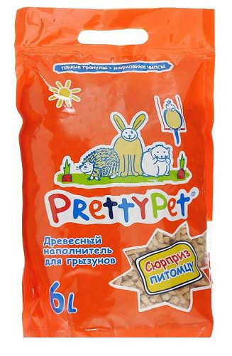 Наполнитель Pretty Pet древесный с морковными чипсами для грызунов и птиц, 6 л (2 кг)