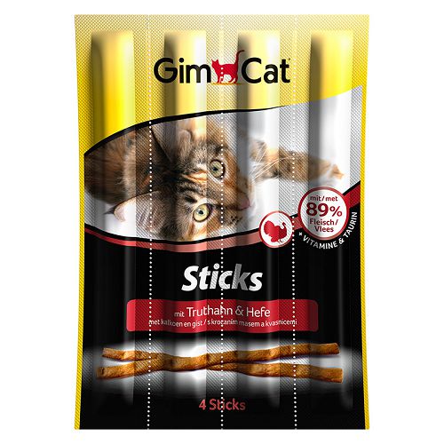 Палочки лакомые Gimcat "Sticks" для кошек, индейка+дрожжи, 4 шт.х20 г