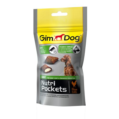 Подушечки Gimdog "Nutri Pockets Shiny" для собак, биотин и витамины В, 45 г