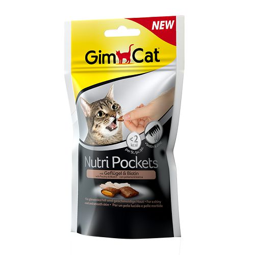 Подушечки Gimcat "NutriPockets" для кошек, птица и биотин, 60 г