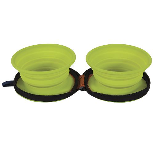 Миска Petmate SILICONE TRAVEL BOWL DUO двойная складная для собак, силикон, синяя и зеленая, 750 мл