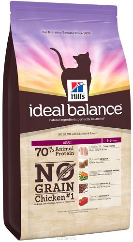 Корм Hill's Ideal Balance Adult NO GRAIN беззерновой для взрослых кошек, курица, картошка