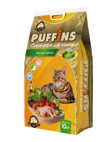 Корм Puffins Вкусная курочка для кошек, 10 кг