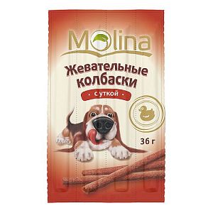 Жевательные колбаски Molina «С уткой» для собак, 36 г