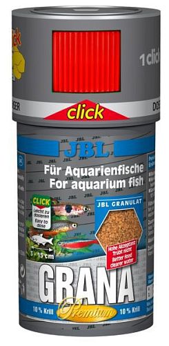 JBL Grana CLICK основной корм класса "премиум" для небольших рыб, в банке с дозатором, гранулы 100 мл