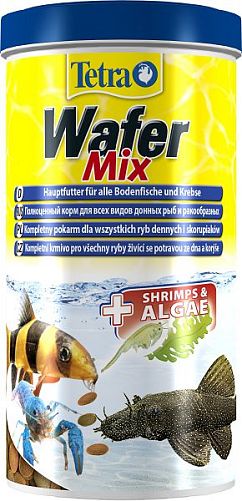 TetraWafer Mix корм для травоядных, хищных и донных рыб с добавлением креветок, пластинки 1 л