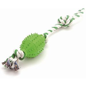 COMFY ZIBI веревка с рифленым зеленым мячом регби из резины для собак, 45 см