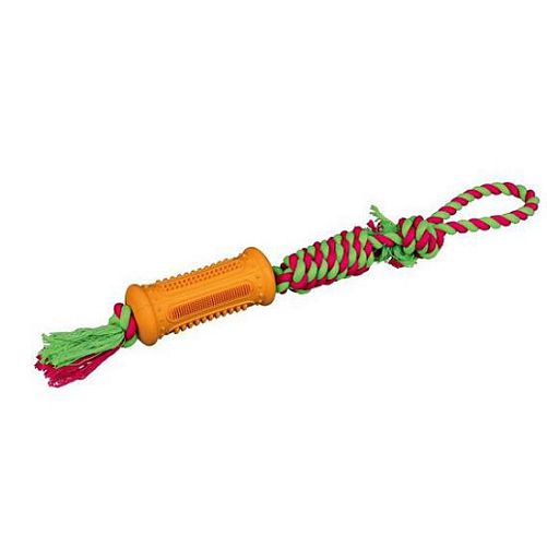 Игрушка TRIXIE Denta Fun цилиндр на веревке, натуральная резина, хлопок, цвет в ассортименте, 7 см, 51 см