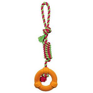 Игрушка TRIXIE Denta Fun кольцо на веревке, натуральная резина, хлопок, цвет в ассортименте, 12 см, 41 см