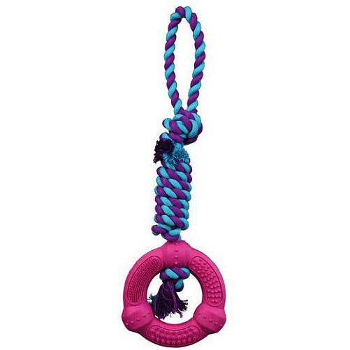 Игрушка TRIXIE Denta Fun кольцо на веревке, натуральная резина, хлопок, цвет в ассортименте, 12 см, 41 см