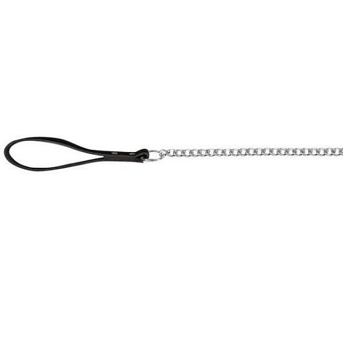 Поводок-цепь TRIXIE с кожаной ручкой, хромированный металл, черный (старый арт. 20501), 1,1 м, 2 мм