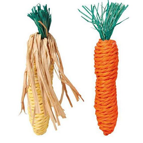 Набор игрушек TRIXIE "Морковь и Кукуруза" для грызунов, сизаль, 15 см, 2 шт.