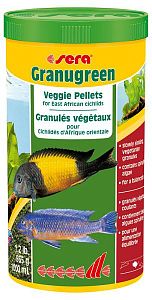 Sera Granurgeen зеленый корм для мелких растительноядных цихлид, гранулы 1 л