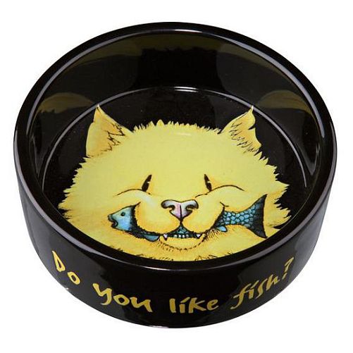 Миска TRIXIE "Do you like Fish" для кошки, керамика, 0,3 л, 12 см, черная