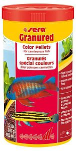 Sera GRANURED основной корм для мелких плотоядных цихлид, гранулы 1 л
