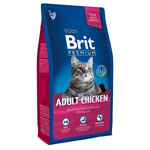 Корм Brit Premium Cat Adult Chicken для взрослых кошек, курица и печень